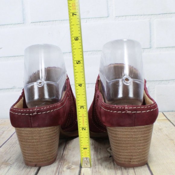 Earth Mendon Red Leather Slip On Heeled Mules Clogs Size 8.5 B - Picture 8 of 10